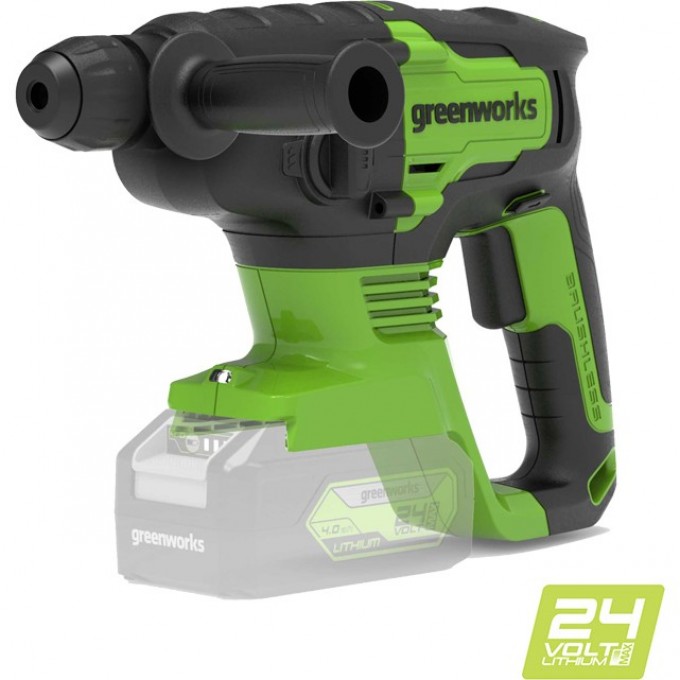 Перфоратор бесщеточный аккумуляторный GREENWORKS GD24SDS1 24V (1,2 Дж) c 2 Ач АКБ и ЗУ в сумке 3803107UA Перфоратор бесщеточный аккумуляторный GREENWORKS GD24SDS1 24V (1,2 Дж) c 2 Ач АКБ и ЗУ в сумке 3803107UA